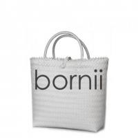 "bornii" classy handmade, hand-woven shopping bag (White, small)