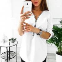 Zipper Short Sleeve Women Shirts Sexy V Neck Solid Womens Tops Blouse